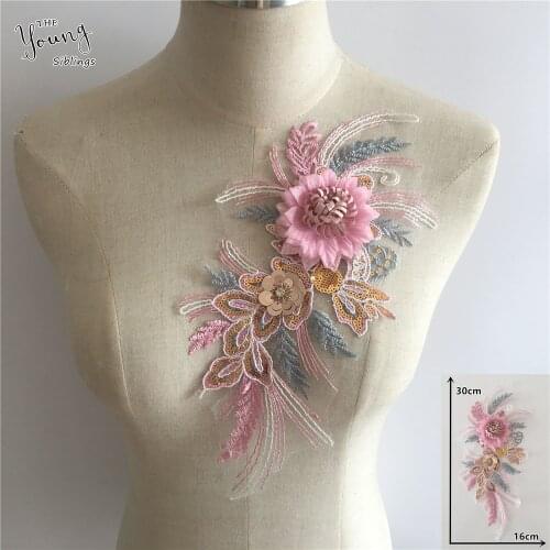 New arrive Embroidery 3D Applique Sequins Lace collar Sewing DIY Trim Lace Neckline Fabric Clothing Accessories Craft supplies