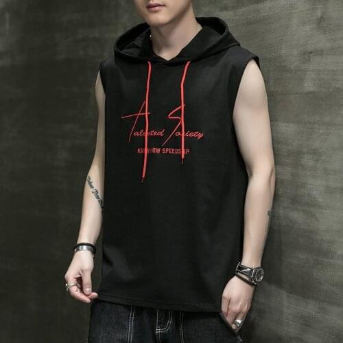 2021New Men Bodybuilding Cotton Tank Tops Gyms Fitness Hooded Vest Sleeveless Shirt Summer Casual Sportwear Workout Clothing