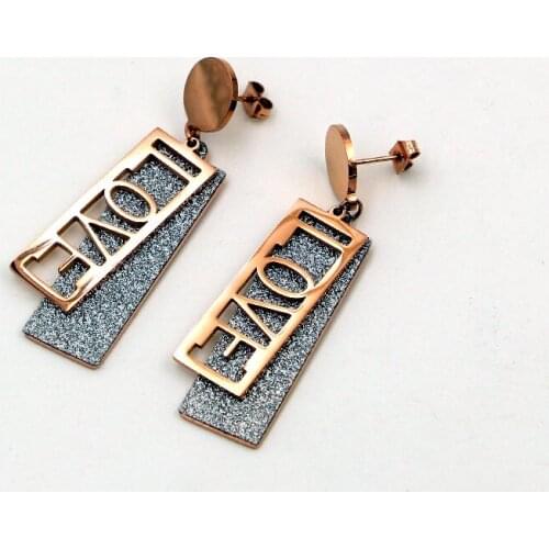 Fashion Temperament Woman Jewelry LOVE Frosted Rectangular Brand Earrings Titanium Steel Earrings For Women Gifts Wholesale