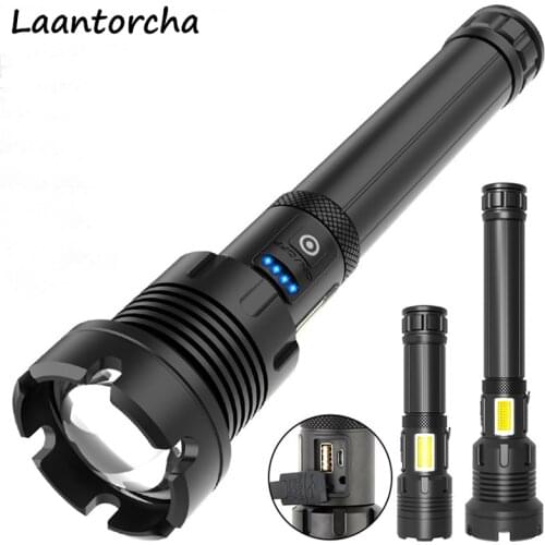 Powerful flashlight Telescopic focusing USB Rechargeable High power led flashlights With Side Lights Portable Ultra Bright Torch