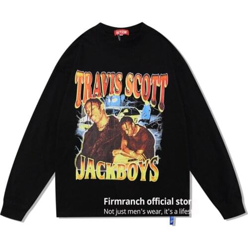 Firmranch 2021 Men/Women Vintage Hip Hop Rock Black/White Sweatshirt Scott Print High Street O Collar Loose Long Sleeve T-Shirts