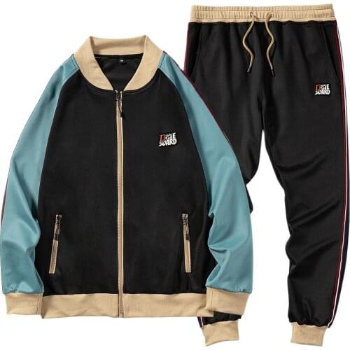 Men Fashion Striped Pattern Men Tracksuit Sportswear Running Suit 2 Piece Set Sport Suit Youth Fashion Retro Color Matching Suit