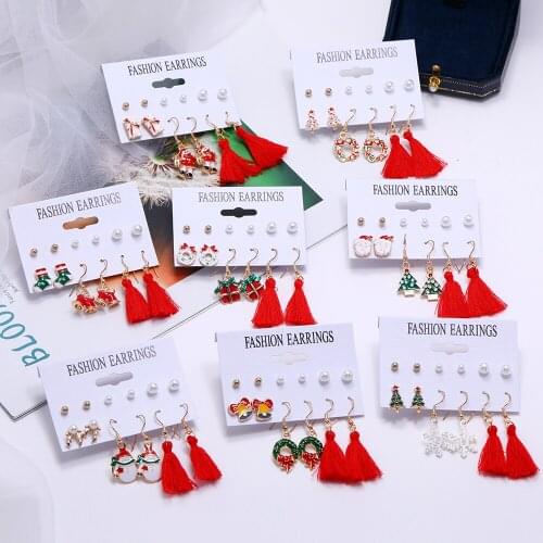 New Year gift Earrings Christmas decorations Eardrop christmas tree Santa snowflake Wreath Bell snowman tassels drop earrings