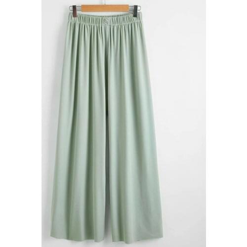 The new ice silk solid color wide-leg pants womens summer high-waist drape straight casual pants thin loose wild trousers traf