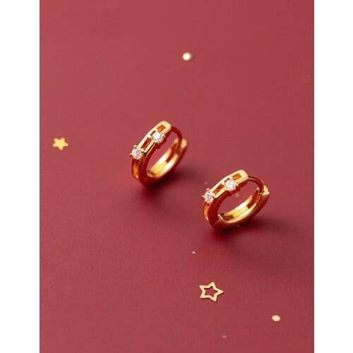 Dazzling White Cubic Zirconia Two Zircons Hollow Hoop Earrings For Woman Lady Girl Jewellery 925 Sterling Silver