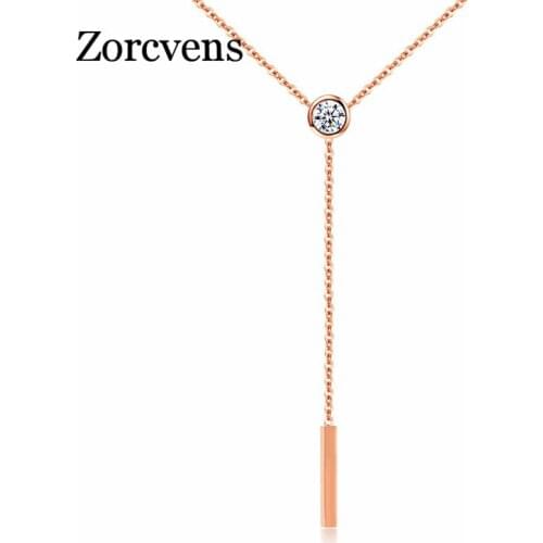 Modyle Chic 3mm Bar Pendant Necklace For Women Rose Gold Color Inlaid CZ Female Ladies Girls Birthday Valentines Gift