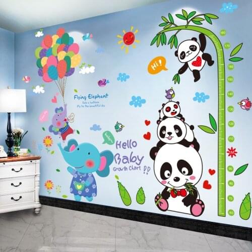 [shijuekongjian] Pandas Height Measure Wall Stickers DIY Balloons Animals Mural Decals for Kids Room Baby Bedroom Decoration