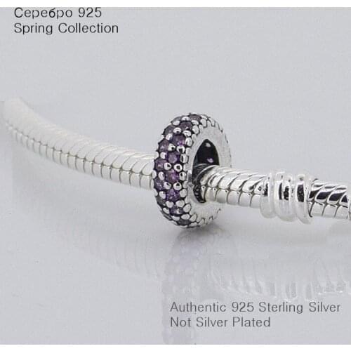 Fits For European Charms Bracelet 925 Sterling Silver Spacer Bead Abstract Purple Crystal Charm Women Bracelet DIY Jewelry