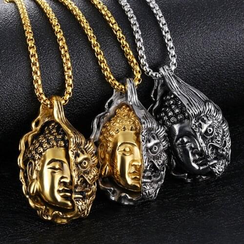 316L Stainless Steel Gold Color Buddha Devil Pendant Mens Boys Pendant Necklace Fashion Jewelry