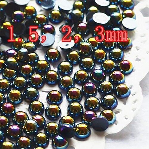 1.5,2,3mm black AB color Half Round Flatback Pearls ABS Imitation Pearl Beads Free Shipping