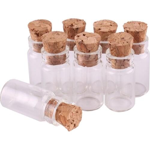 Size 11*22*6.5mm 1ml Mini Glass Wishing Bottles Tiny Jars Vials With Cork Stopper 100pcs