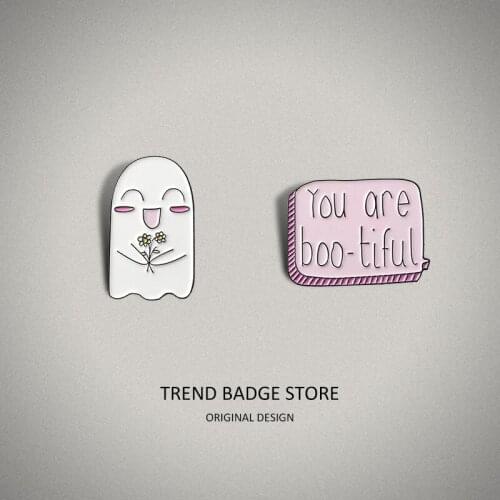White Ghost Flower Pink Letter Brand You Are Boo-Tiful Creativeenamel Label Pins Shirt Badge Brooches Omn Clothes