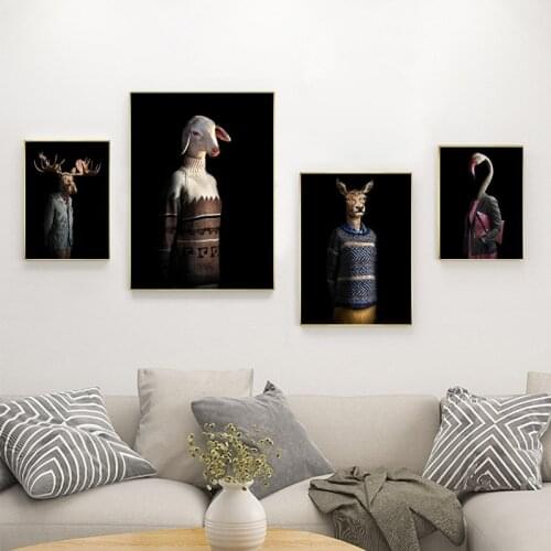 Caribou Flamingo In Clothes Art Canvas Print Painting Anthropomorphic Animal Wall Picture Living Room Home Decoration Poster