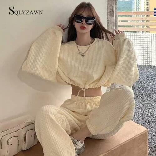 2020 Autumn Winter Chic Track Pants Thick Capris Sweatpants Cool Women High Waist Pant Solid Beige Loose Joggers Female Trousers