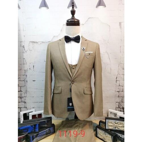 Khaki Groom Tuxedos Mens Suit 3 Piece Suit One Button Single-Breasted Notch-Lapel Slim Fit Party (Jacket + Pants + Vest) 2021