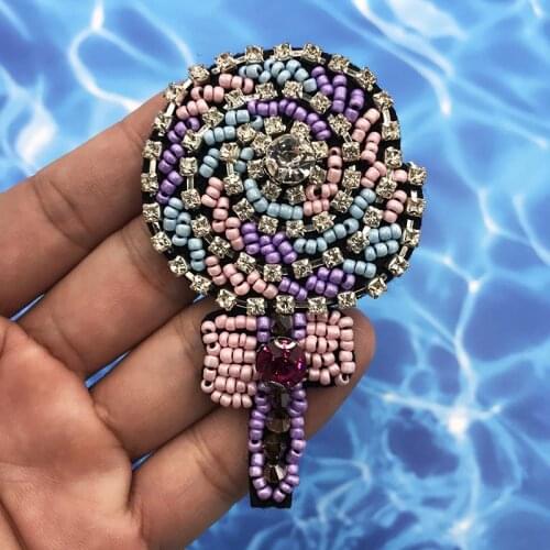 Handmade Rhinestone Bead Patches, Lollipop Sew on Crystal Bead Patch for Clothes Applique Cute Patch