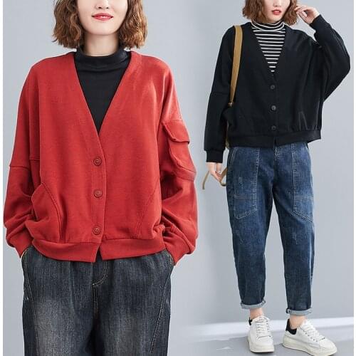Big yards loose v-neck fleece jacket female qiu dong season 2020 new leisure joker languid is lazy wind cardigan coat
