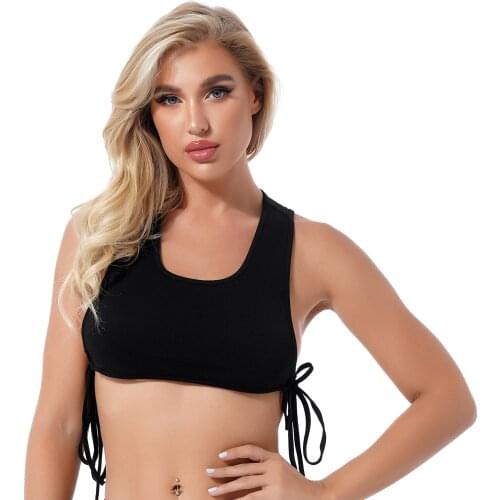 Tops Women Sport Vest Summer Casual Fashion Pure Color Round Neck Sleeveless Straps Self Tie Sides Closure Racer Back Crop Tops
