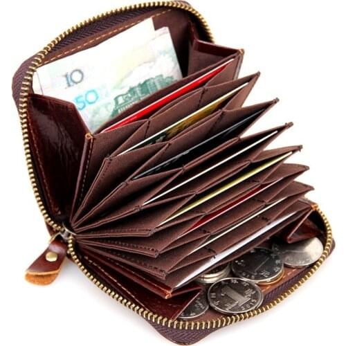 Ruil Top Quality Fashion Crazy Horse Genuine Leather Men Purse Wallet Coin Pocket Card Wrist Bag Organ Card Pack With Zipper