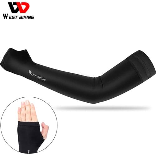 WEST BIKING Breathable Cycling Arm Sleeve With Finger Fitness Cycling Ice Fabric Arm Finger Sleeve UV Protection Bike Arm Sleeve