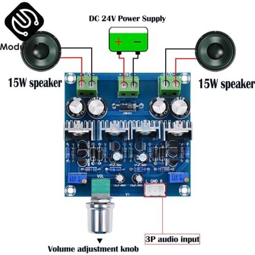 XH-A851TIP41C TIP42C 15WX2 2 Channel Class Stereo Power Amplifier Board DC 24V 2A Class D 15W+15W Audio Conveter Amplify audio