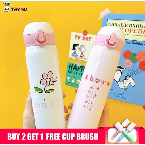 Yihao 350ml 500ml Vacuum Flasks Thermoses Cup 304 Stainless Steel Cartoon Flower Style Portable Thermosmug Vacuum Cup
