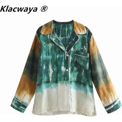 Klacwaya Za Women 2021 Summer Tie Dye Women Blouses Long Sleeve Loose Casual Blouses Vintage Female Shirts Blusas Chic