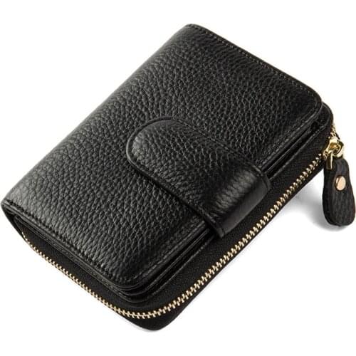 Rfid Blocking Genuine Leather Women Wallets with Coin Pocket Short Zipper Wallets Multi-card Holders Women Wallet and Purse