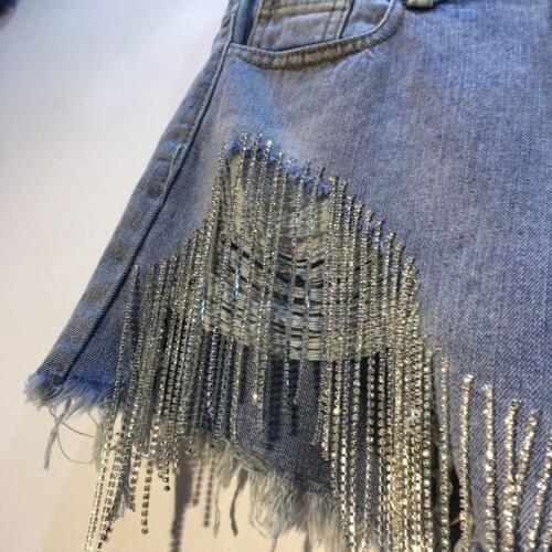 2020 Spring Summer 2020 Wear Heavy Tassels Nail Diamond Beads High All-match Thin Waist Cowboy Shorts Women Short Shorts