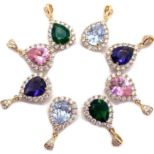 Natural Crystal Necklace Pendant Drop Shape Charm Color Womens Pendant Golden Chain Jewelry Making DIY Earring Accessories 2pcs