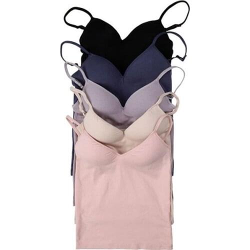 Women Modal Adjustable Strap Built In Bras Lady Padded Self Mold Sport Bra Yoga Top