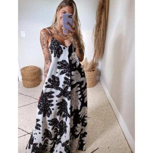 Women Summer Slip Dress Banana Print Spaghetti Strap V-Neck Sleeveless Backless Full Skirt for Girls Black White