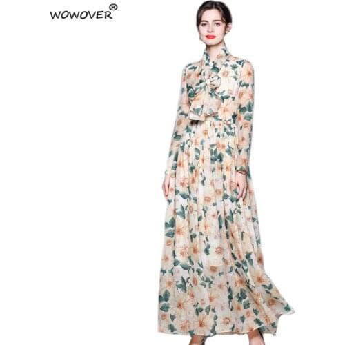 Elegant Runway Designer Floral Chiffon Long Maxi Dress Women Prairie Chic Party Robe Femme Vintage Bohemian Beach Vestidos