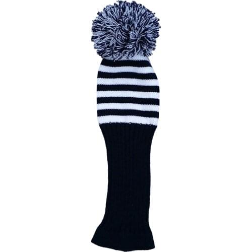 1 Piece White Knitted Stripes Golf Club Head Cover Set Headcovers Dark Blue For