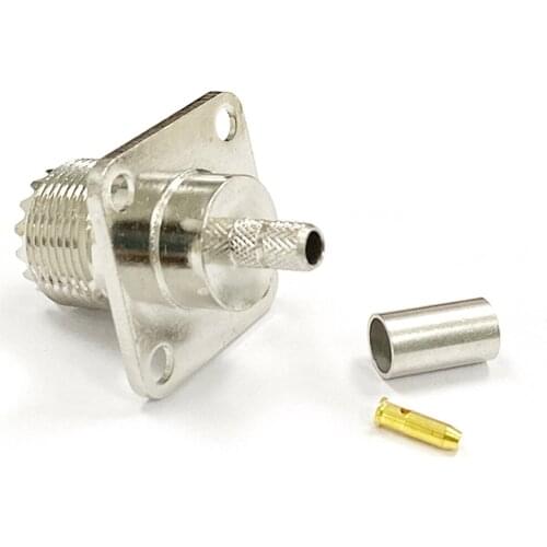 1pc UHF Female Jack RF Coax Convertor Connector Crimp RG58,RG142,RG400,LMR195 4-hole panel mount Nickelplated NEW wholesale