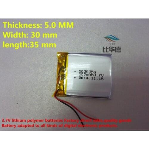 10pieces/lot) 053035 500mah lithium-ion polymer battery quality goods quality of CE FCC ROHS certification authority