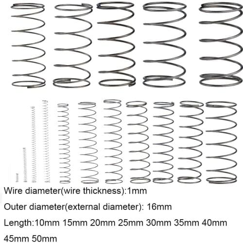 10PCS 1.0*16*10-50mm Spring Steel Small Compression Release Mechanical Return Spring Pressure Spring OD 16mm 1.0x16x10-50mm