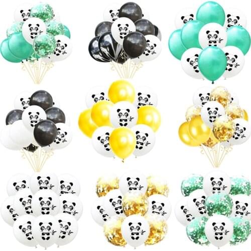 12InchCartoon Panda Printed Latex Balloon Gold Green Confetti Balloons Kids Birthday Party Decoration Panda Theme Party Supplies