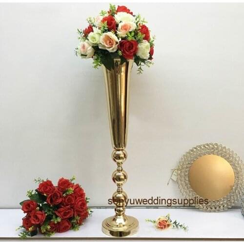 12pcs )Gold Flowers Vases Candle Holders Road Lead Table Centerpiece Metal Stand Pillar Candlestick For Wedding Party Candelabra