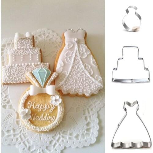 3pcs patisserie reposteria Wedding Dress Ring Stainless Steel Cookie Cutter Sugar Fondant Cake Decor Tools Biscuit Pastry Mould