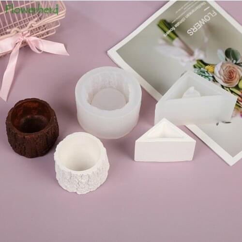 3D Tree Stump Flower Pot Clay Molds Triangle Succulent Plant Silicone Mould DIY Resin Molds Cement Concrete Plaster Pot Mold