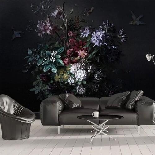 Custom Mural Wallpaper 3D Lily Flower Black Background Wall Painting Living Room Bedroom Retro Frescoes Papel De Parede Sala 3 D
