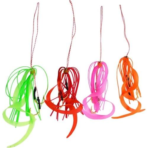 4pcs Silicone Rubber Skirt Rigs Assist Hook Slider Jigs Frogs Squid Snapper Jigging Fishing Lure Accessory