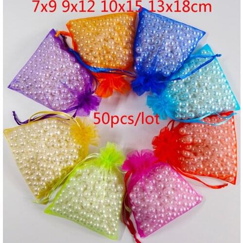 50pcs 7x9 9x12 10x15 13x18 CM Organza Bags Gift Bag Jewelry Packaging Bags Wedding Party Decoration Drawable Bags Gift Pouches