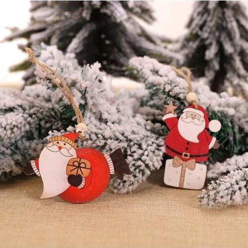 6pcs Christmas Decor Wooden Painted Santa Claus Snowman Ornaments Christmas Decorations for Home Noel New Year 2020 Kids Gifts