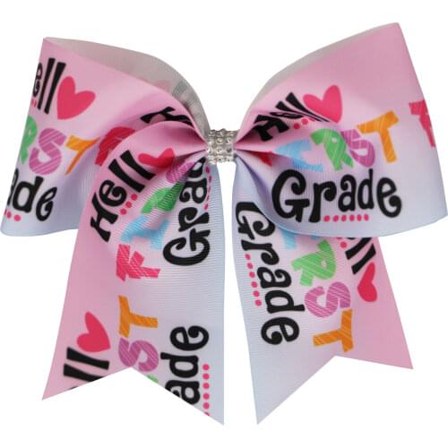 2021 new 24pcs7.5inch "Back To School " Printed Cheer Bow For Girls school Bows With Elastic Band or hairpin Hair Accessories