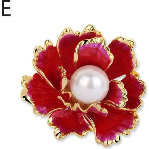 5 Colors Choose Enamel Peony Flowers Brooches for Women Wedding Fashion Pearl Pins Elegant Coat Accessories Gift