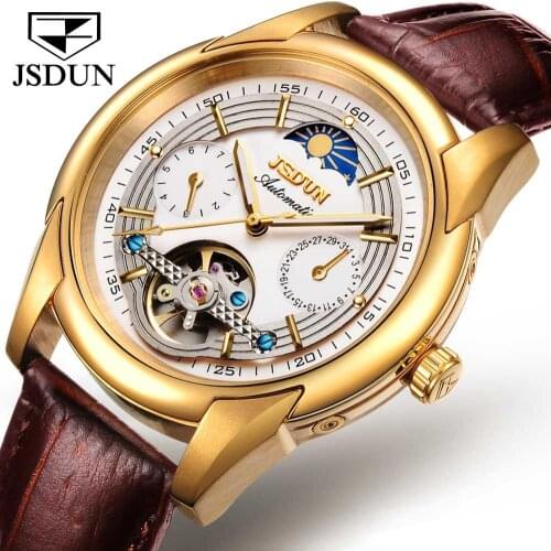 Jsdun Mens watchs Top Brand Lust Men Multifunctional High Quality vintage automatic watch Leather strap pilot tourbillon watch