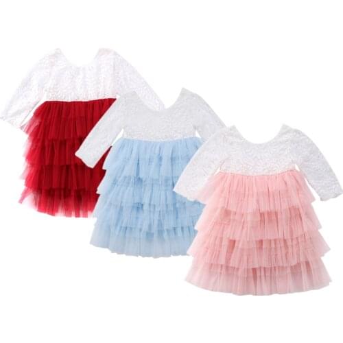 Citgeett Toddler Kid Baby Girls Lace Dress Long Sleeves Prom Bridesmaid Party Pageant Dresses Ruffle arrival Tiered Clothing