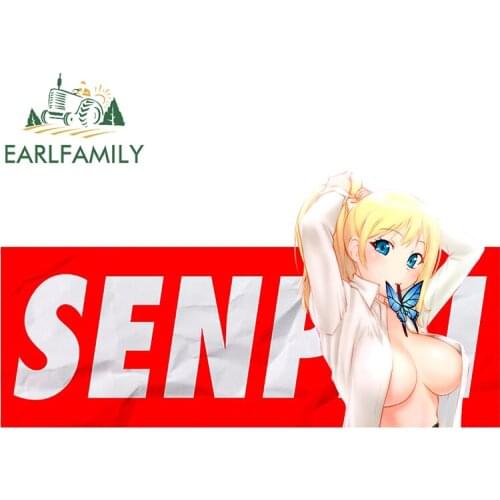EARLFAMILY 13cm For Senpai Anime Waifu Car Assessoires Decal Motorcycle Stickers VAN JDM Windshield Laptop Campervan Decals